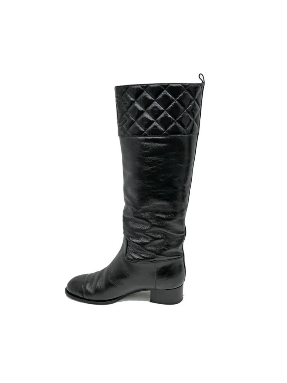 Chanel Long Boots 37.5 Black Shiny Calfskin CC Logo